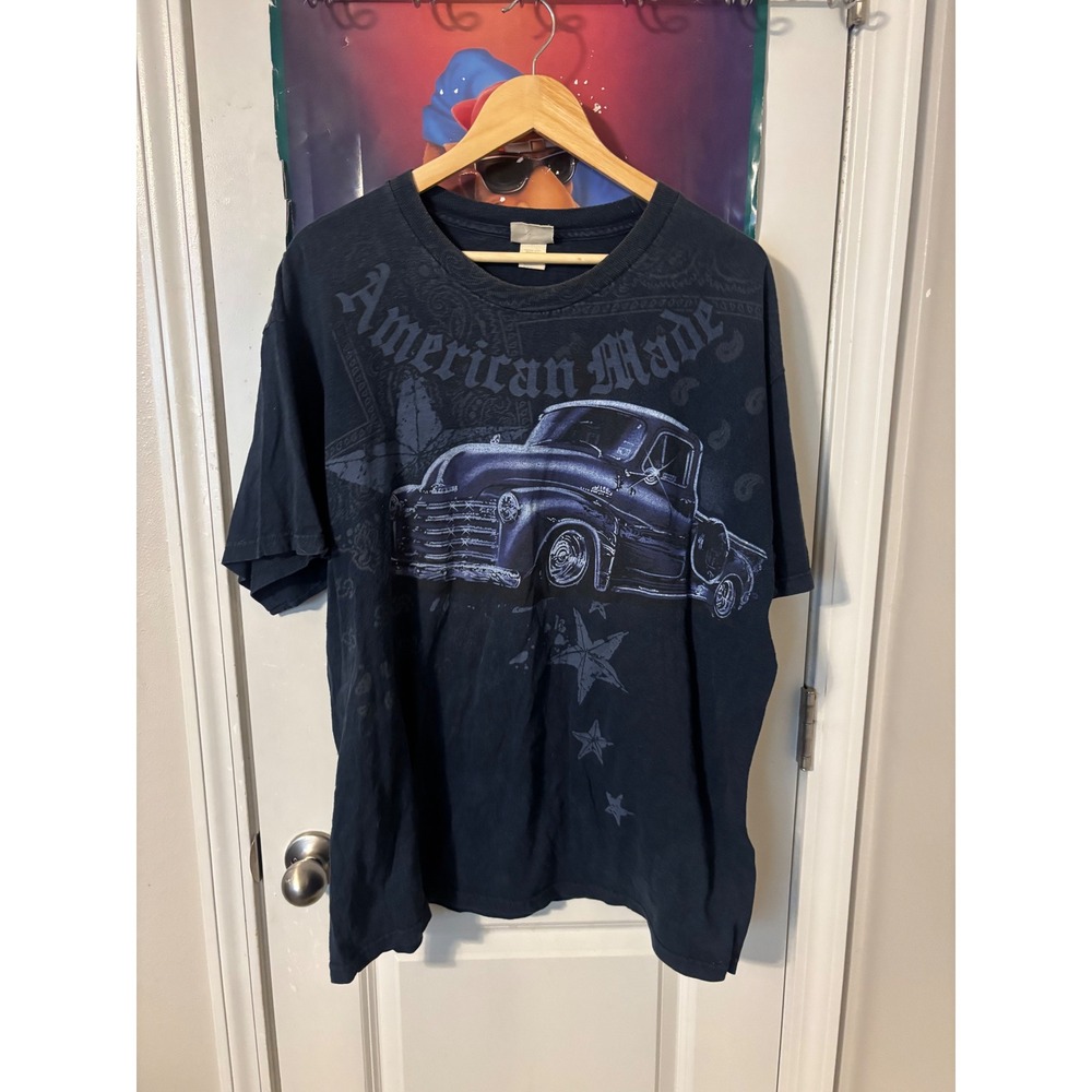 National Heritage American Made Truck Graphic T-Shirt Mens XL Navy Blue y2k